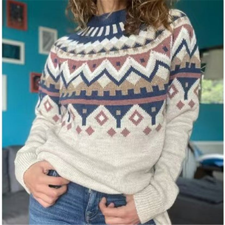 Damen nan Norwegerpullover aus Wollmix mit Rundhalsausschnitt und traditionellem Fair-Isle-Yoke Drune