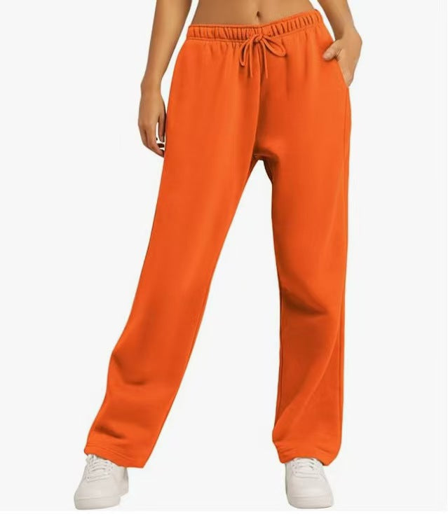Damen nan Palazzo-Loungehose mit hoher Taille, elastischem Bund, Kordelzug und tiefen Seitentaschen Drune