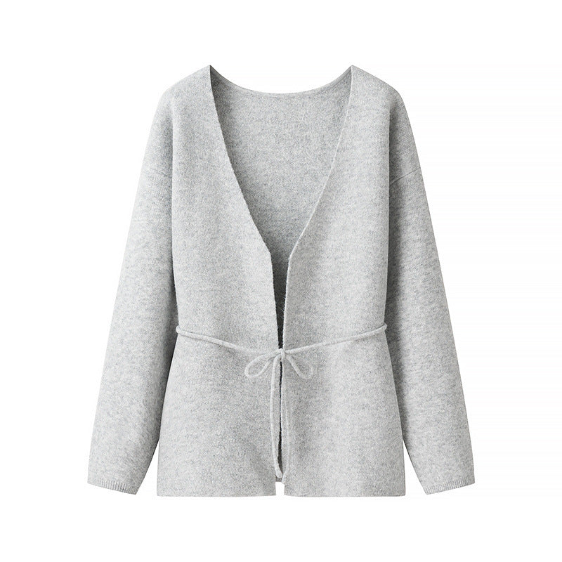 Damen komfortable Strickjacke mit Taillierung und weitem V-Ausschnitt Drune