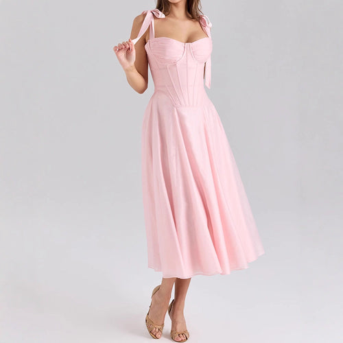 Damen Elegantes Midikleid mit schulterfreien Trägern Drune