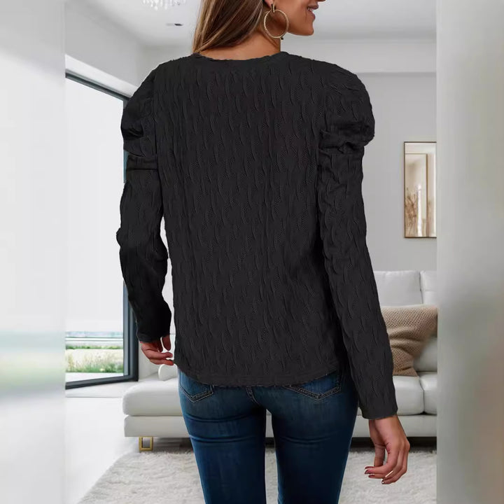 Damen Strickpullover mit Wellenmuster und Puffärmeln Drune
