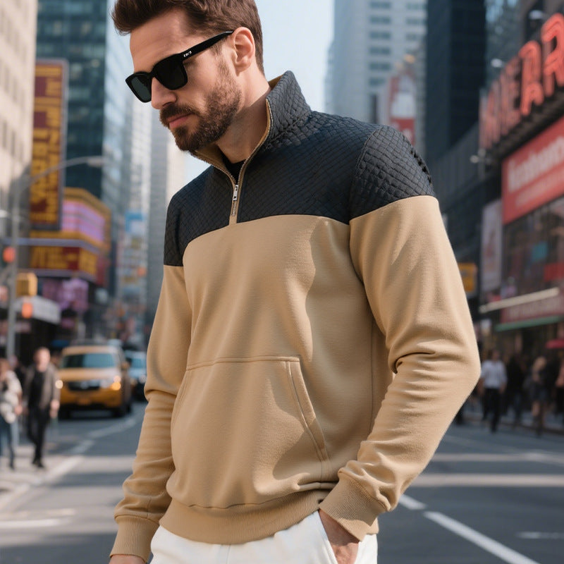 Herren modischer Sweatshirt mit hohem Kragen und zwei Taschen Drune
