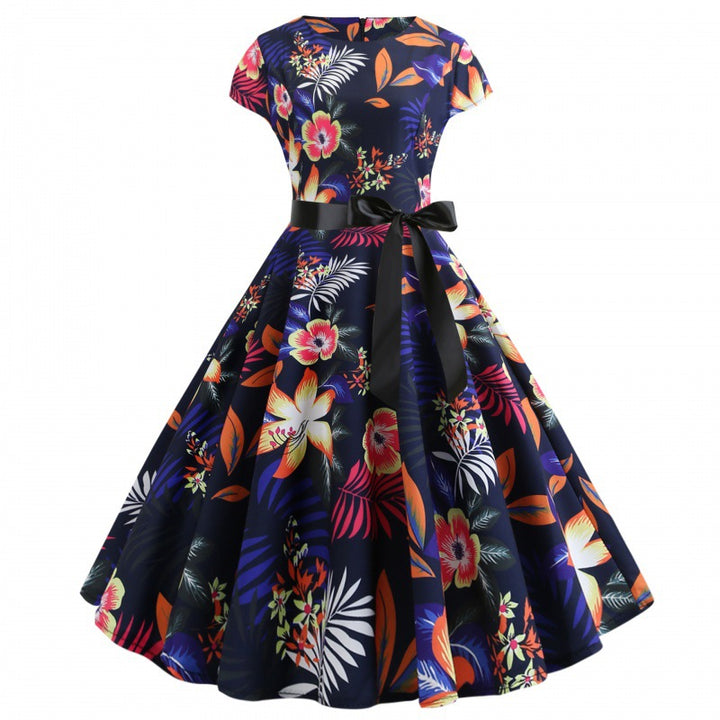 Damen Midi-Kleid mit floralem Design und schwingendem Rock Drune