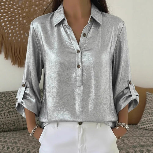 Damen elegantes und funkelndes Hemd mit kurzem Arm Drune