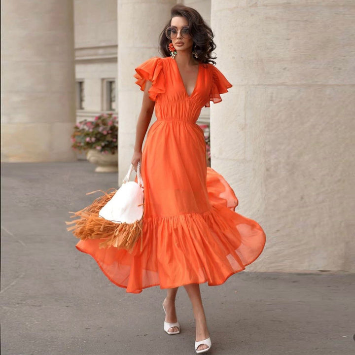 Damen Midi-Kleid mit voluminösen Rüschen und schmeichelndem Schnitt Drune
