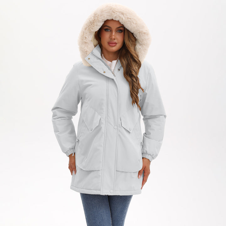 Damen wasserabweisende Parkajacke mit kuscheligem Kunstfellkragen Drune
