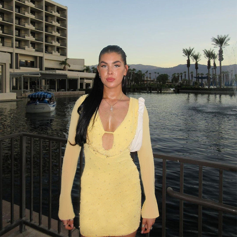 Damen Minikleid mit raffiniertem Ausschnitt und langem Ärmel Drune