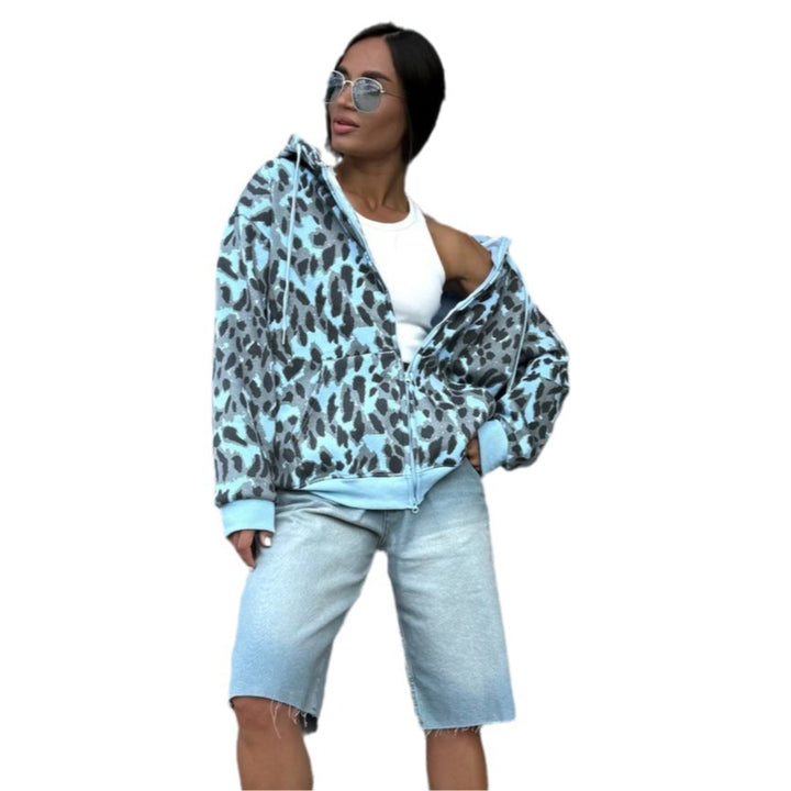 Damen Kapuzenjacke mit modernem Tierprint und praktischen Taschen Drune