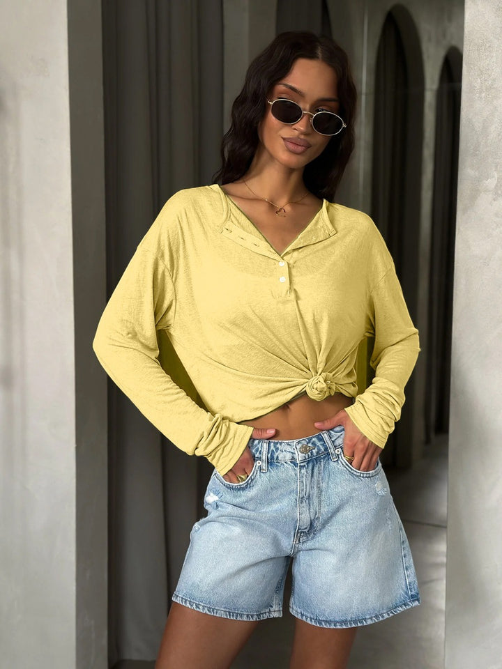 Damen Komfortables und lässiges Langarmshirt mit Knoten Drune