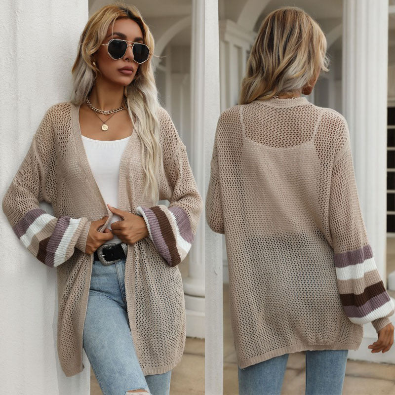Damen Strickjacke mit modischen Streifenärmeln und lockerer Passform Drune