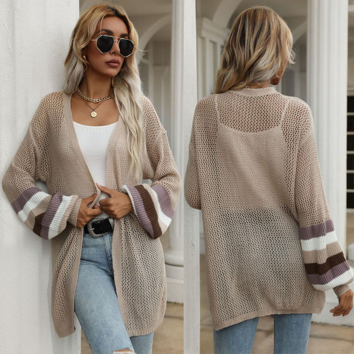 Damen Strickjacke mit modischen Streifenärmeln und lockerer Passform Drune