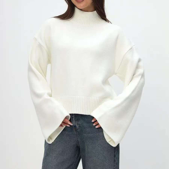 Damen modisches Oversized Strickpullover mit breiten Ärmeln und hochgeschlossenem Kragen Drune