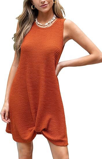 Damen lässiges Sommerkleid aus strukturierter Baumwolle mit verspieltem Knoten Drune