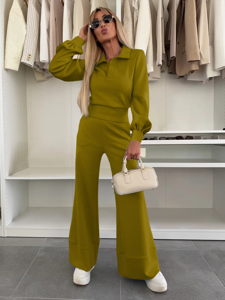 Damen Stylish und lässiger Jumpsuit mit weitem Bein und eleganten Ärmeln Drune