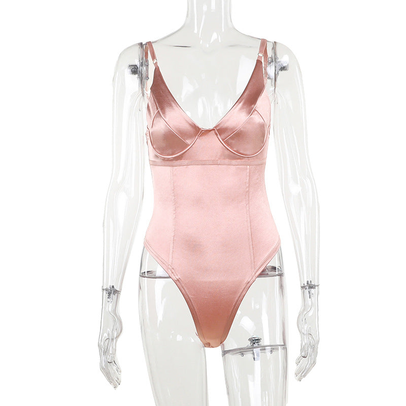 Damen Satin-Bustier-Top mit tiefem V-Ausschnitt und eleganter Passform Drune
