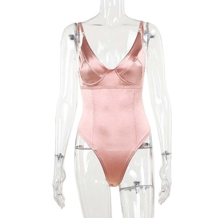 Damen Satin-Bustier-Top mit tiefem V-Ausschnitt und eleganter Passform Drune