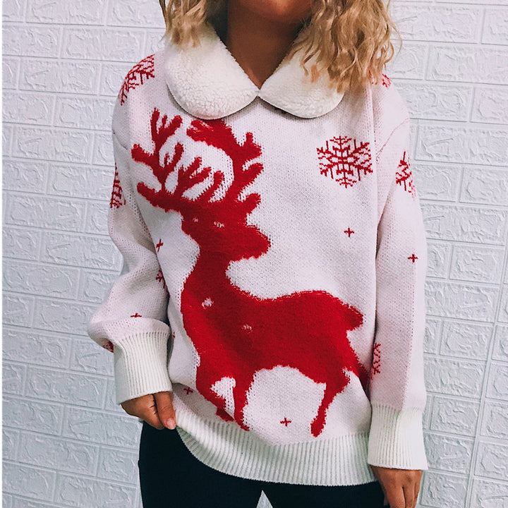 Damen Weihnachts-Pullover mit festlichem Rentier-Motiv und weichem Kragen Drune