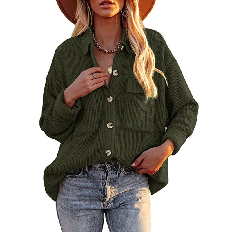 Damen lässige Overshirtjacke mit Struktur und praktischen Taschen Drune
