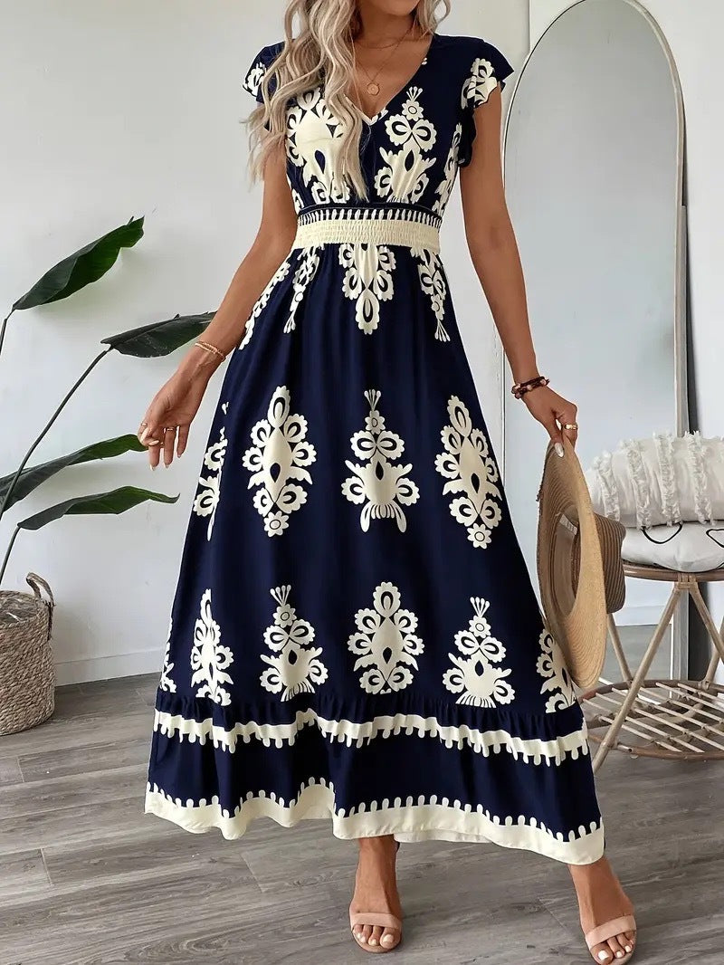 Damen Bohemian Besticktes Maxi Kleid Drune