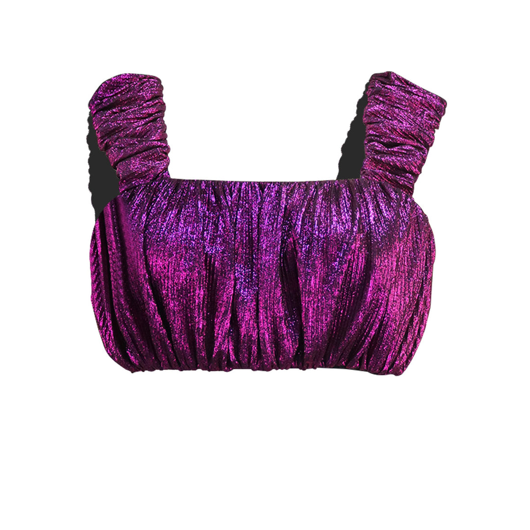 Damen Glamouröses Crop-Top mit plissierten Ärmeln Drune