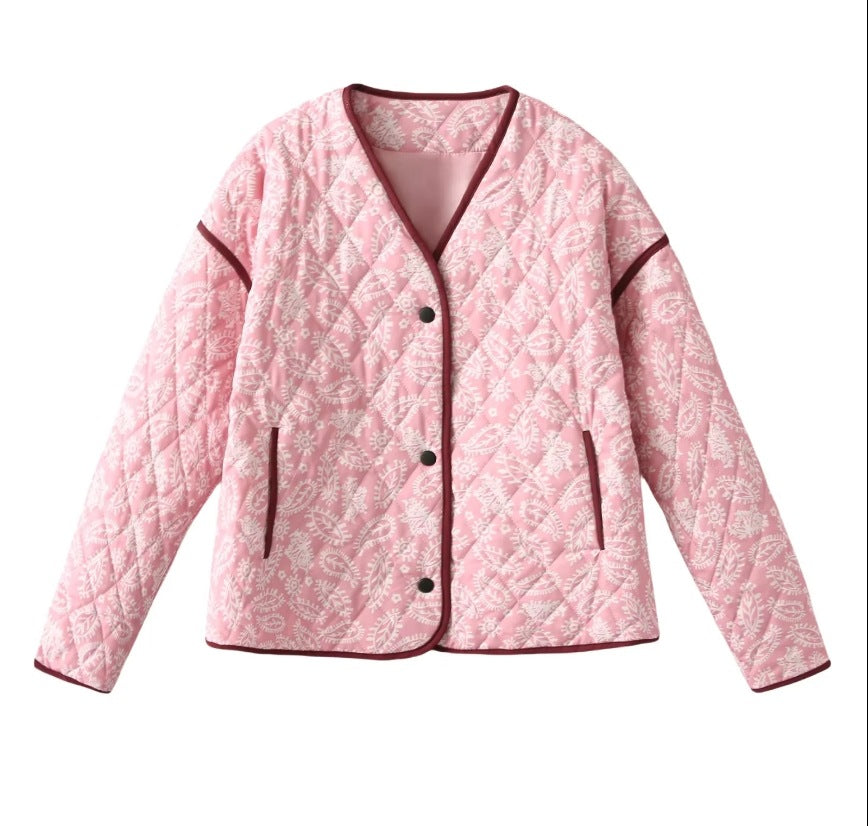 Damen gesteppte Jacke mit floralem Design und praktischen Taschen Drune