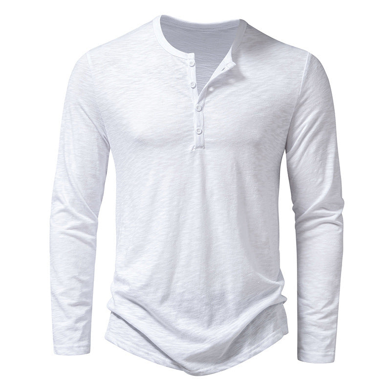 Herren Langarm-T-Shirt mit Knopfleiste und modischem Stehkragen Drune