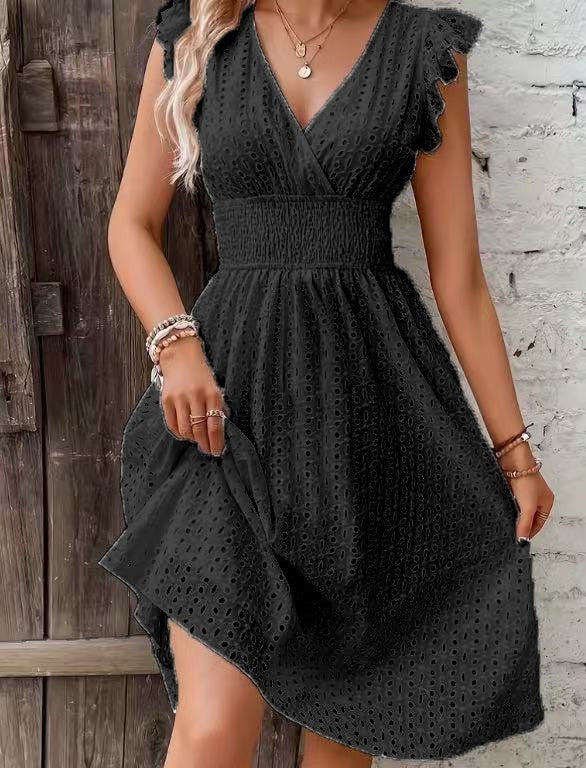 Damen Wickelkleid mit luftigen Rüschen und elastischem Bund Drune