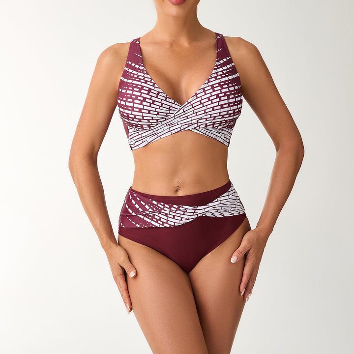 Damen Hochtailliertes Bikini-Set mit geschnürtem Oberteil und grafischen Akzenten Drune