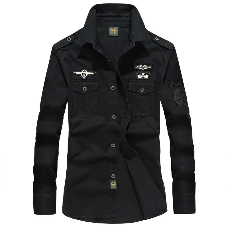 Herren nan Fieldshirt im Vintage-Militärstil mit aufgesetzten Brusttaschen und dekorativen Patches Drune