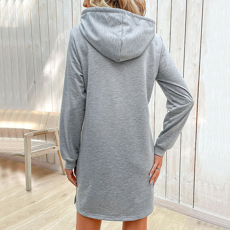 Damen Sweatkleid mit Kapuze und seitlichen Eingrifftaschen Drune