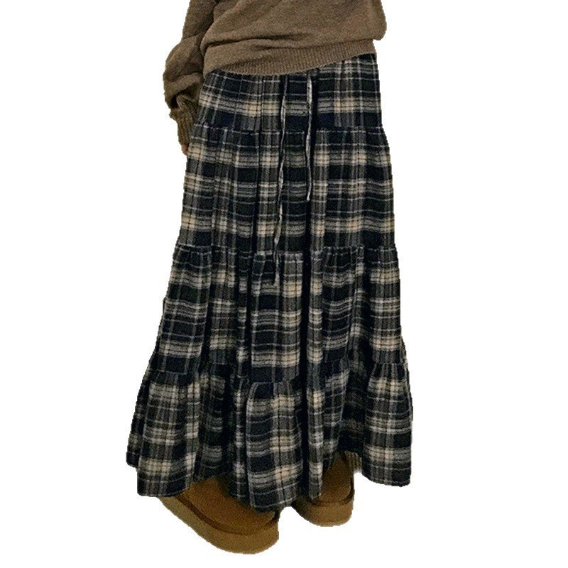 Damen Langer, karierter Maxi-Rock im Lagenlook Drune