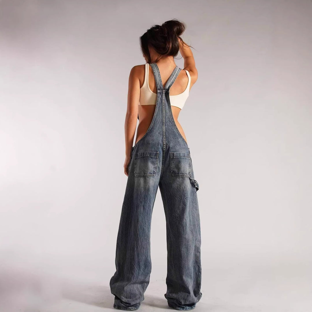 Damen lässige Denim-Latzhose mit oversized Schnitt und praktischen Taschen Drune