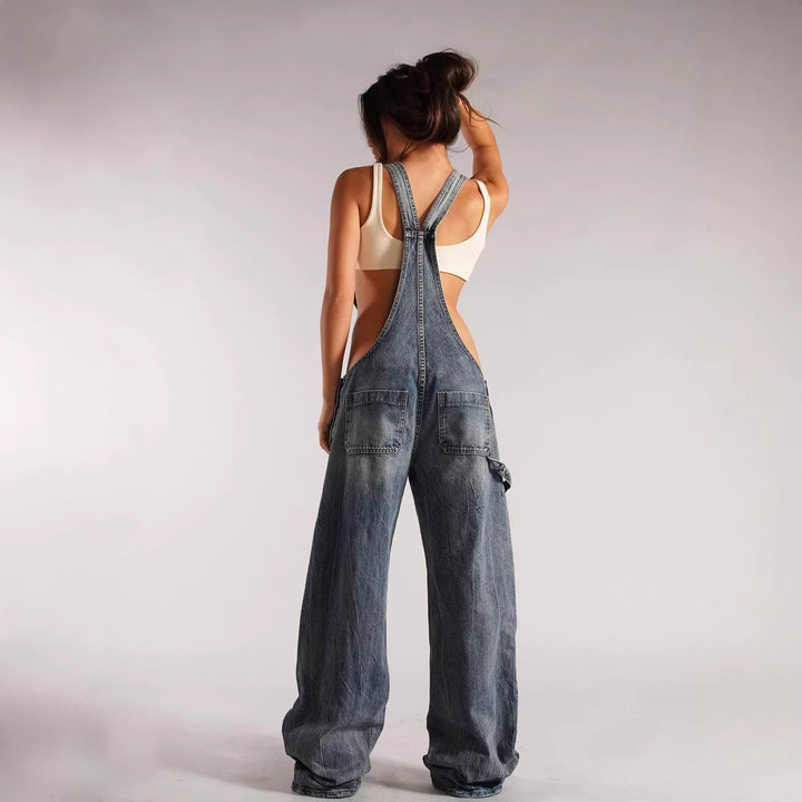 Damen lässige Denim-Latzhose mit oversized Schnitt und praktischen Taschen Drune