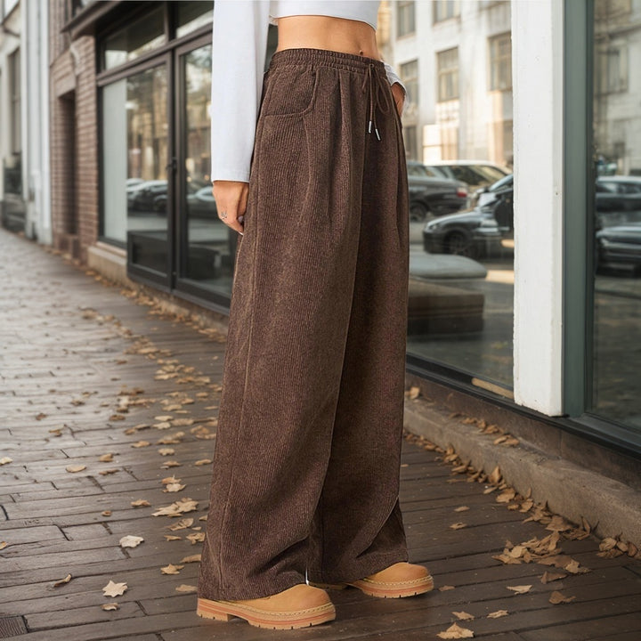 Damen weite Cordhose mit elastischem Bund und praktischen Taschen Drune