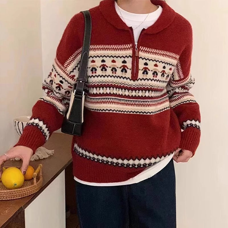 Damen Grobstrickpullover mit Kängurutasche und Stehkragen Drune