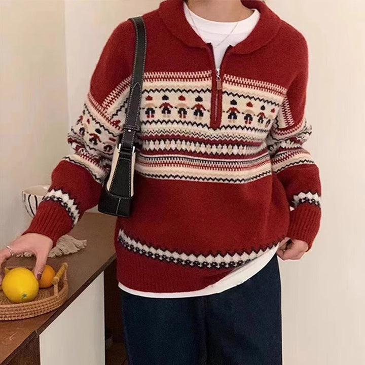 Damen Grobstrickpullover mit Kängurutasche und Stehkragen Drune