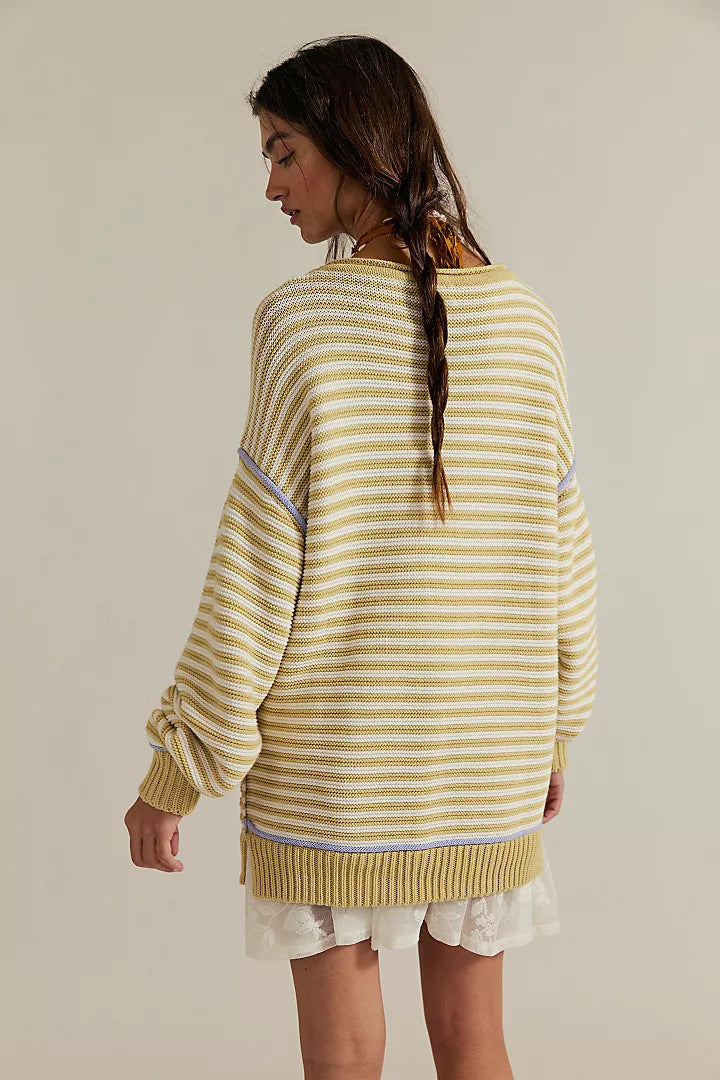 Damen Oversized Strickpullover mit Streifenmuster und lässiger Passform Drune