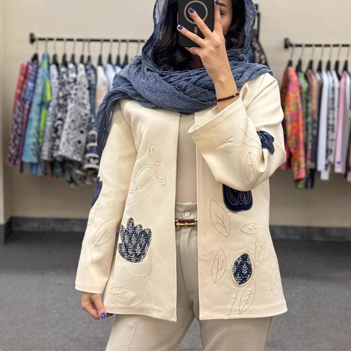 Damen modische Blazerjacke mit floralen Stickereien Drune