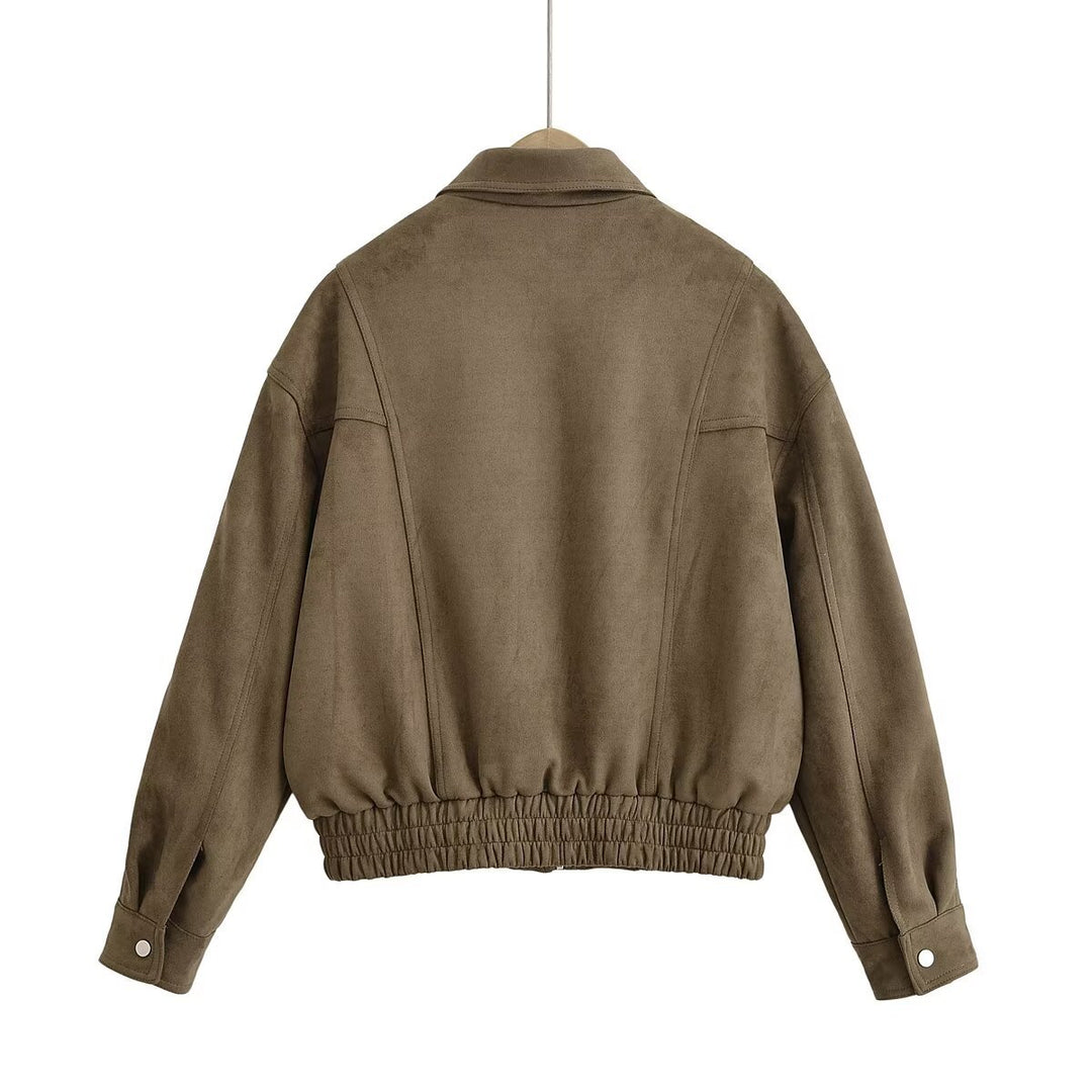 Damen Kunstleder Blousonjacke mit praktischen Taschen und elastischem Saum Drune