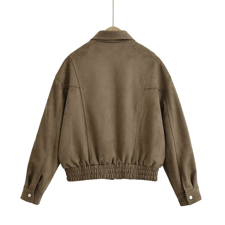 Damen Kunstleder Blousonjacke mit praktischen Taschen und elastischem Saum Drune