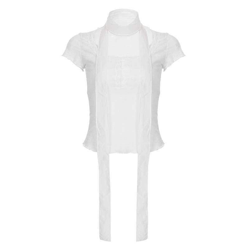 Damen Hochgeschlossenes Oberteil mit eleganten Rüschen und Bändern Drune