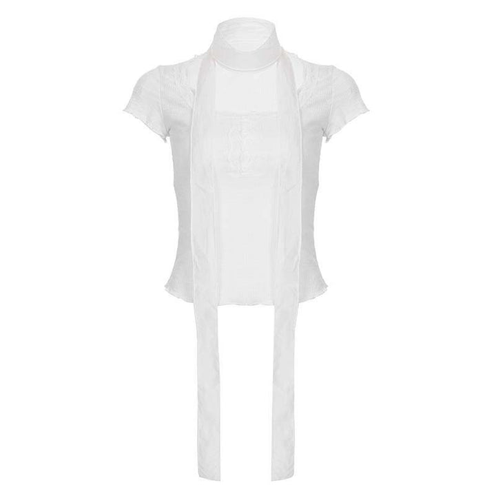 Damen Hochgeschlossenes Oberteil mit eleganten Rüschen und Bändern Drune