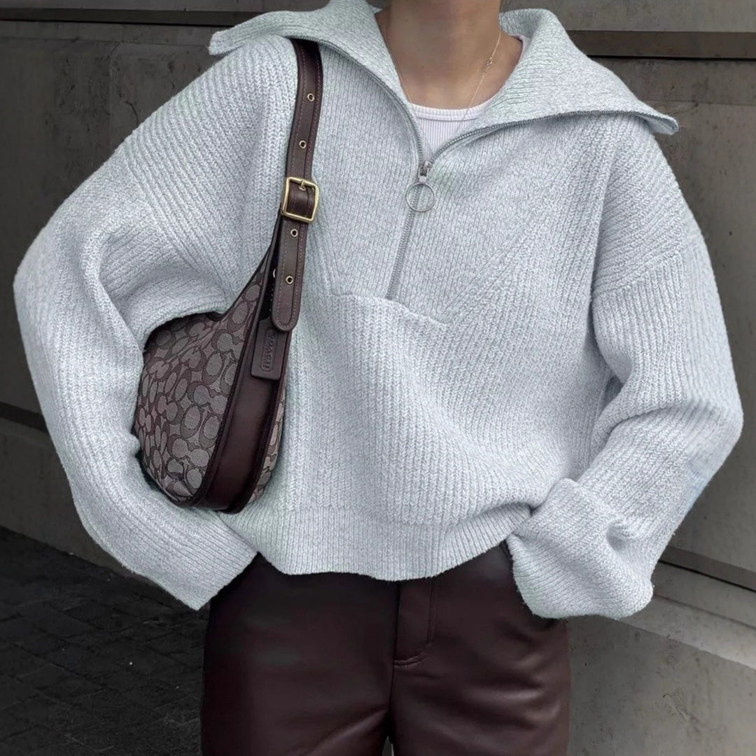 Damen Strickpullover mit Reißverschluss und lässigem Schnitt Drune