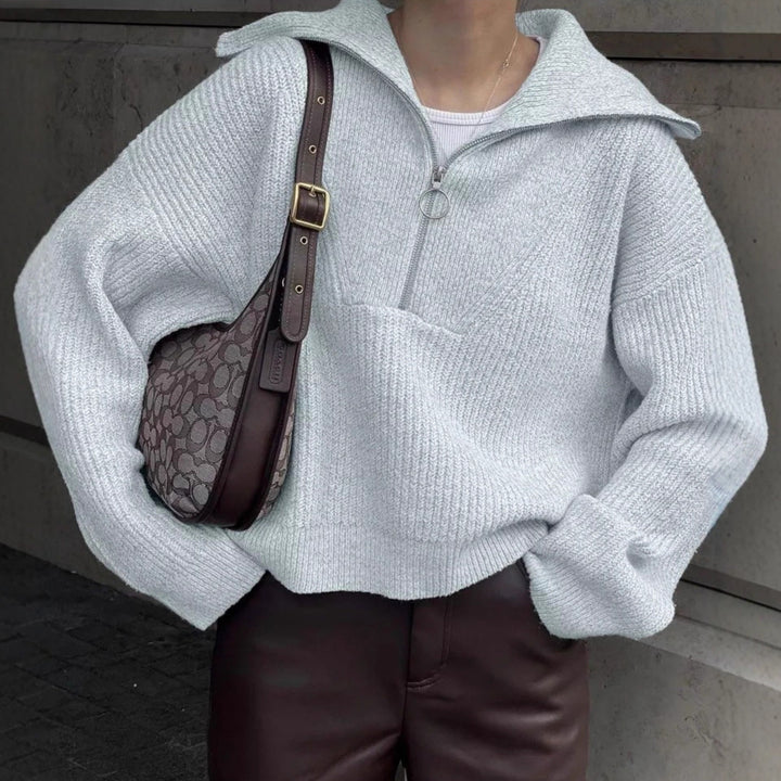 Damen Strickpullover mit Reißverschluss und lässigem Schnitt Drune