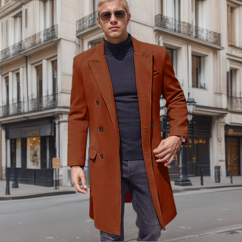 Herren eleganter Doppelknebel-Mantel mit stilvollem Schnitt und modischen Details Drune