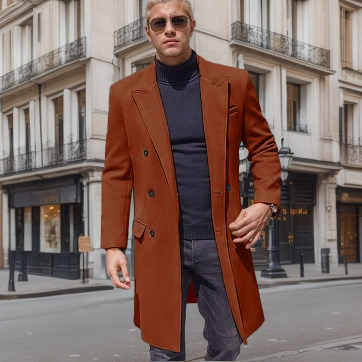 Herren eleganter Doppelknebel-Mantel mit stilvollem Schnitt und modischen Details Drune