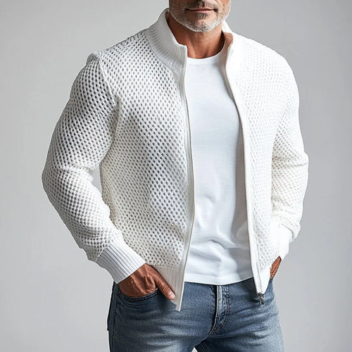 Drune | Slim Fit Stricknetz Hoher Kragen Reißverschluss