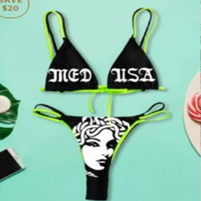 Damen Bandeau Bikini-Set mit auffälligem Grafikdruck Drune