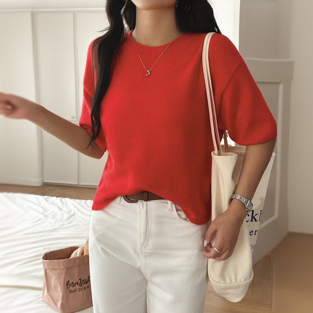 Damen lässiges Oversize-T-Shirt aus weichem Strick Drune