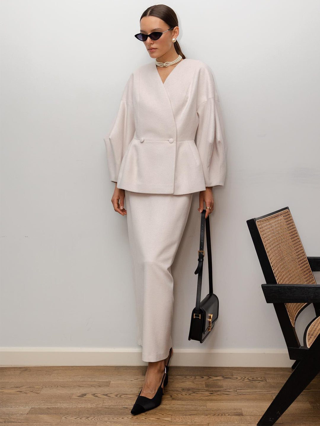 Damen Elegantes Bleistiftkleid mit schickem Blazer-Oberteil und Puffärmeln Drune